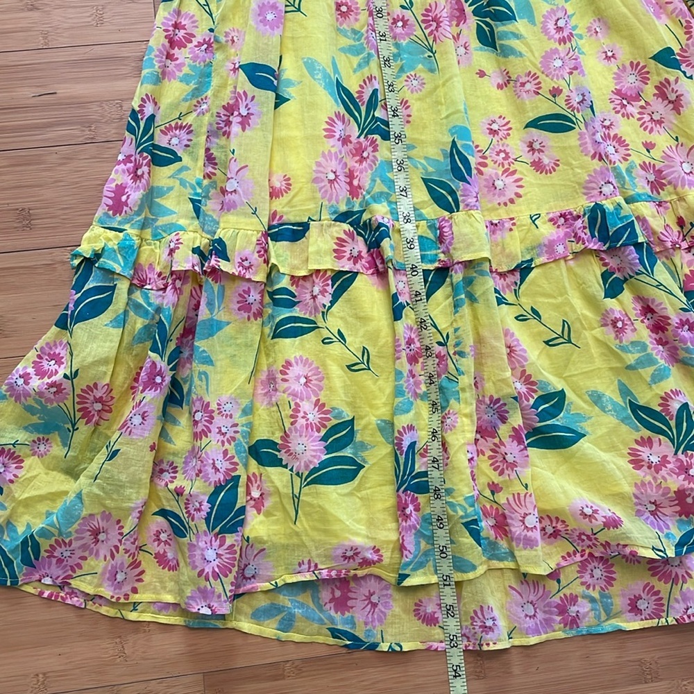 Madewell Banjanan Iris Smocked Midi Dress Medium Floral Smocked Pockets Yellow - Picture 15 of 15